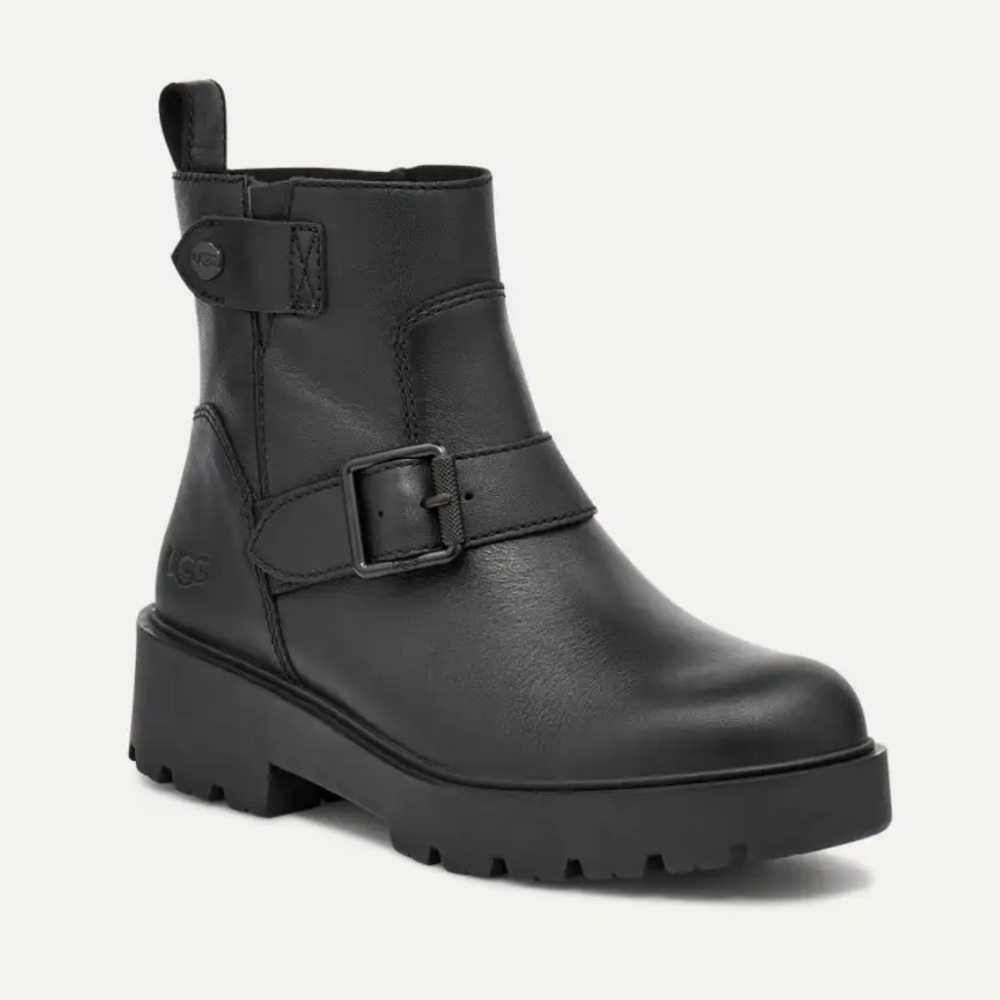 UGG Saoirse Black Leather Ankle Boots Waterproof Booties
